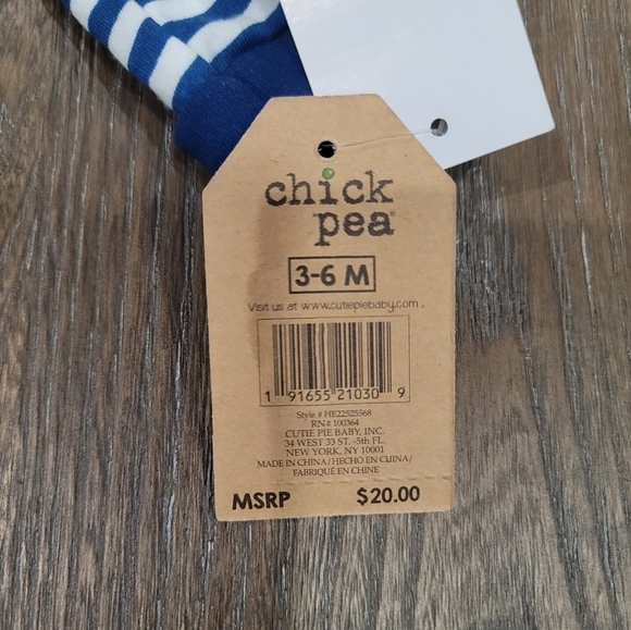 Chick Pea Stripped Footie Pajama or Playsuit w/ matching hat, NWT - Picture 4 of 4